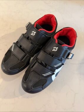Peloton Black and Red Cycling Shoes with White Accents